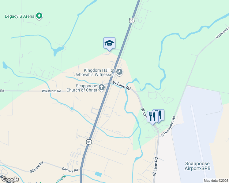map of restaurants, bars, coffee shops, grocery stores, and more near 54082 West Lane Road in Scappoose