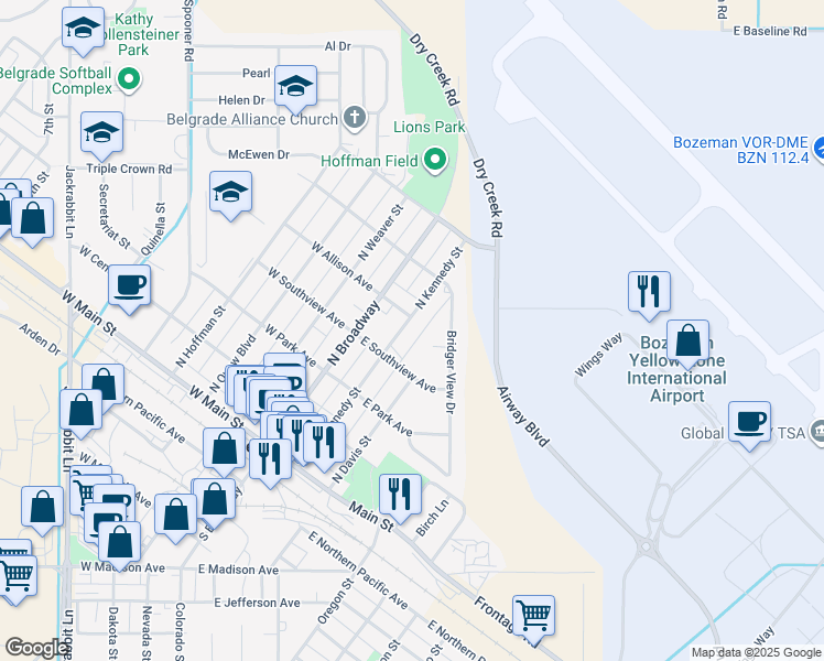 map of restaurants, bars, coffee shops, grocery stores, and more near 404 N Kennedy St in Belgrade