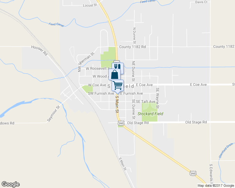map of restaurants, bars, coffee shops, grocery stores, and more near 145 S Main St in Stanfield