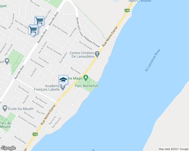 map of restaurants, bars, coffee shops, grocery stores, and more near 1316 Rue Notre Dame in Repentigny