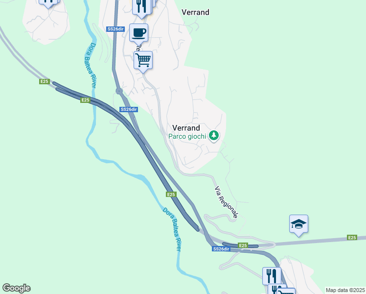 map of restaurants, bars, coffee shops, grocery stores, and more near 7 Route de Verrand in Verrand
