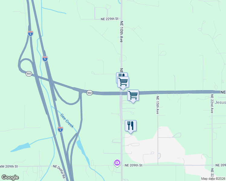 map of restaurants, bars, coffee shops, grocery stores, and more near 1101 Northeast 219th Street in Ridgefield