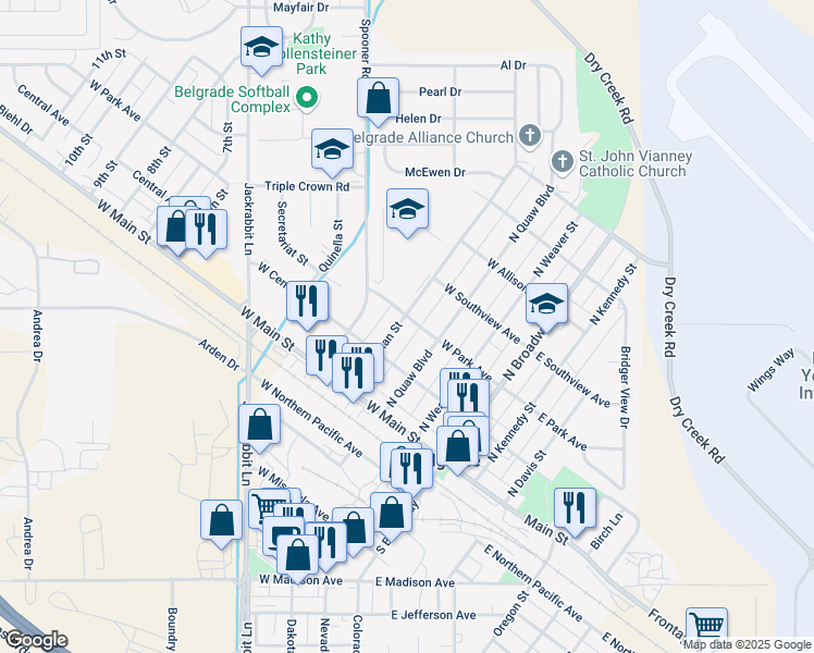 map of restaurants, bars, coffee shops, grocery stores, and more near 114 North Hoffman Street in Belgrade