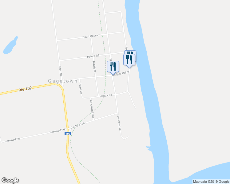 map of restaurants, bars, coffee shops, grocery stores, and more near 23 Tilley Road in Gagetown