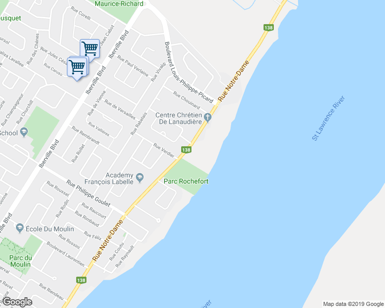 map of restaurants, bars, coffee shops, grocery stores, and more near 1308 Rue Notre-Dame in Repentigny