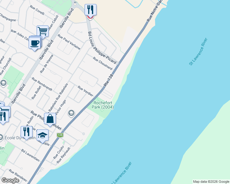 map of restaurants, bars, coffee shops, grocery stores, and more near 1336 Rue Notre-Dame in Repentigny