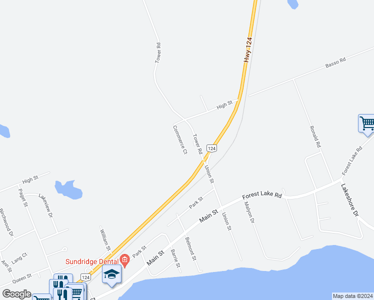 map of restaurants, bars, coffee shops, grocery stores, and more near 10 Commerce Court in Sundridge