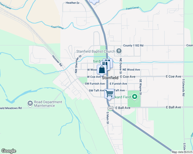 map of restaurants, bars, coffee shops, grocery stores, and more near 310 Southwest Furnish Avenue in Stanfield