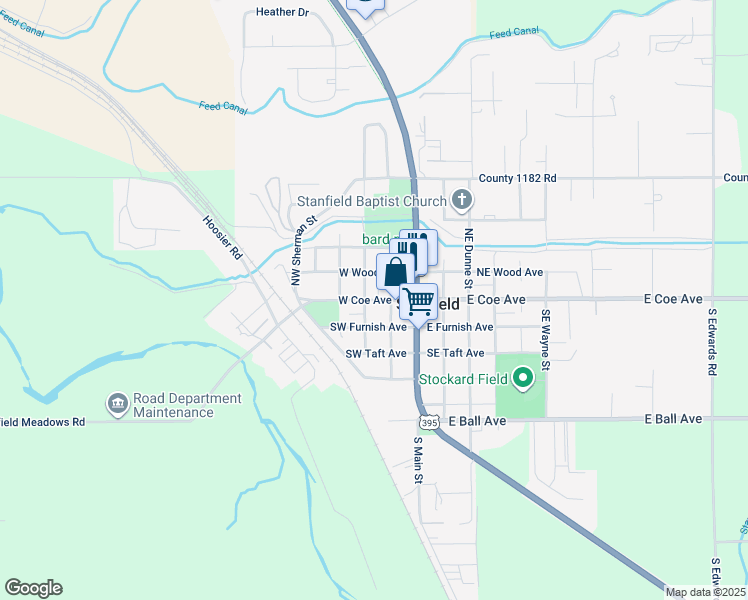 map of restaurants, bars, coffee shops, grocery stores, and more near 310 Southwest Furnish Avenue in Stanfield