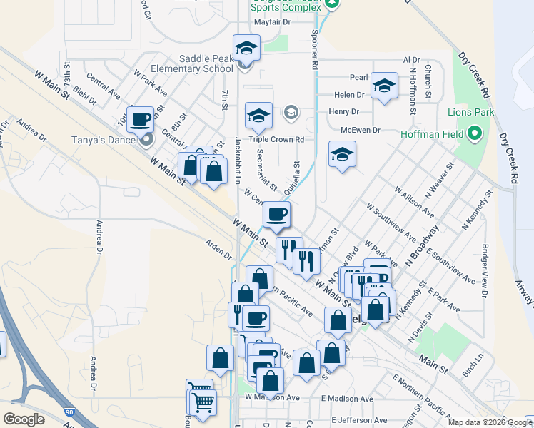 map of restaurants, bars, coffee shops, grocery stores, and more near 500 West Central Avenue in Belgrade