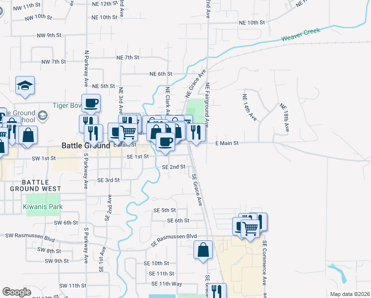 map of restaurants, bars, coffee shops, grocery stores, and more near 8 Southeast Grace Avenue in Battle Ground