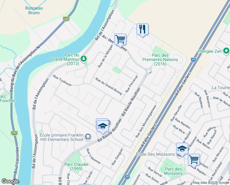 map of restaurants, bars, coffee shops, grocery stores, and more near 535 Rue du Grand-Bourg in Repentigny
