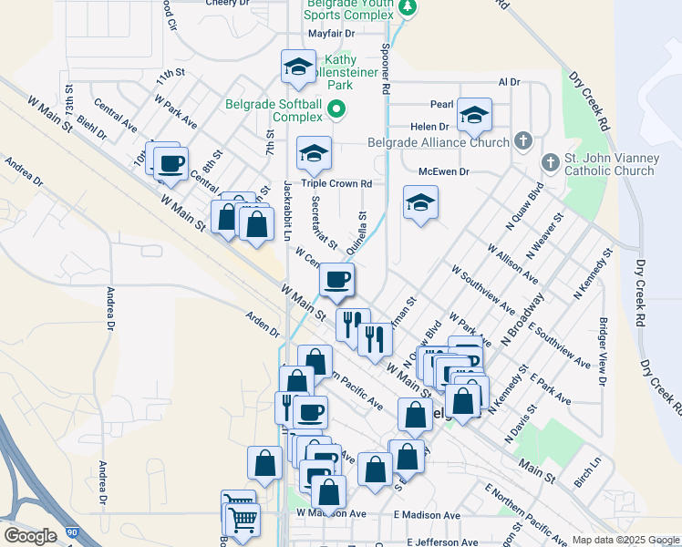 map of restaurants, bars, coffee shops, grocery stores, and more near 504 Secretariat Street in Belgrade