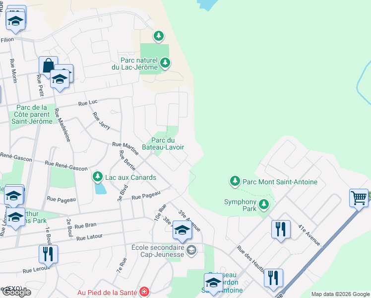 map of restaurants, bars, coffee shops, grocery stores, and more near 1440 Avenue de Rochechouart in Saint-Jã©Rã´Me
