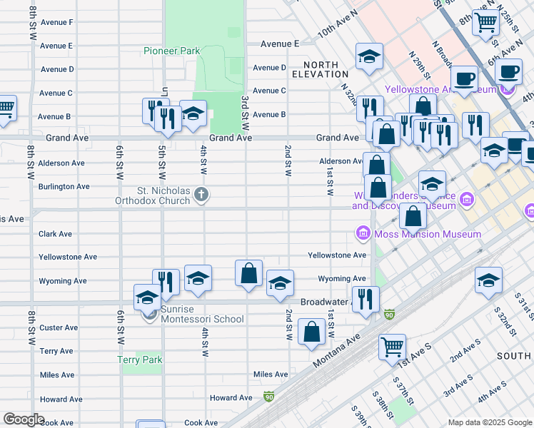 map of restaurants, bars, coffee shops, grocery stores, and more near 231 Lewis Avenue in Billings