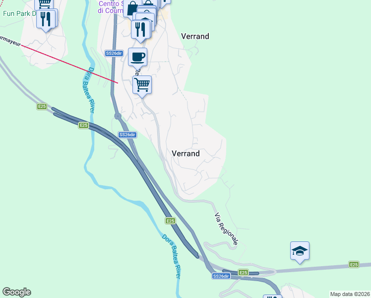 map of restaurants, bars, coffee shops, grocery stores, and more near 16 Route de Verrand in Verrand