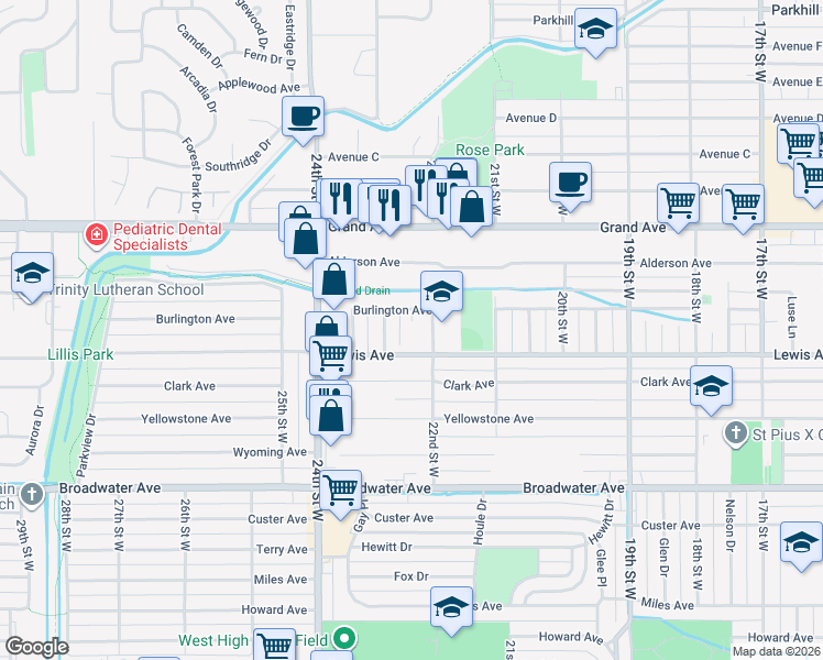 map of restaurants, bars, coffee shops, grocery stores, and more near in Billings