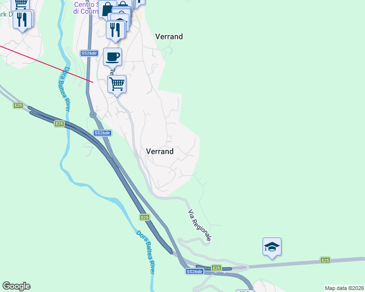 map of restaurants, bars, coffee shops, grocery stores, and more near 2 Route de Verrand in Verrand