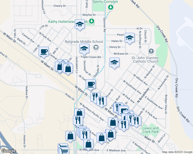 map of restaurants, bars, coffee shops, grocery stores, and more near 495 Secretariat Circle in Belgrade