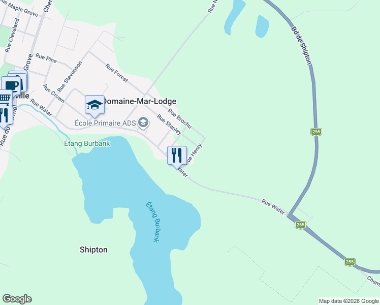 map of restaurants, bars, coffee shops, grocery stores, and more near 15 Rue Henry in Danville