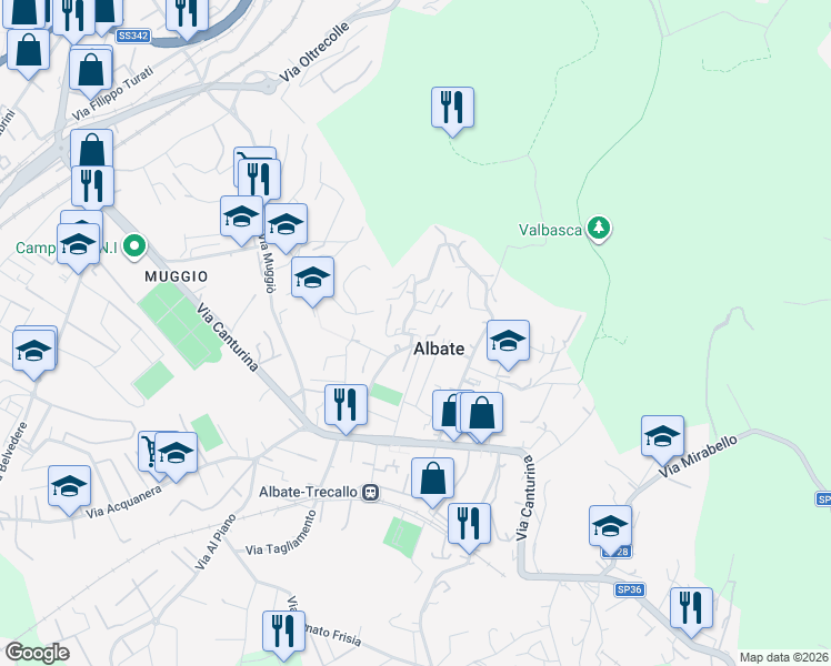 map of restaurants, bars, coffee shops, grocery stores, and more near 35 Via Sant'Antonino in Como