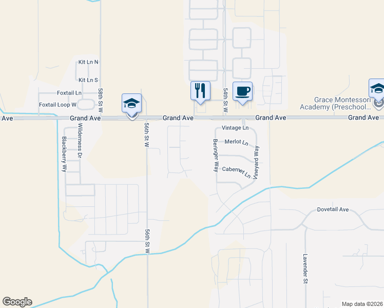 map of restaurants, bars, coffee shops, grocery stores, and more near 5416 Grand Avenue in Billings