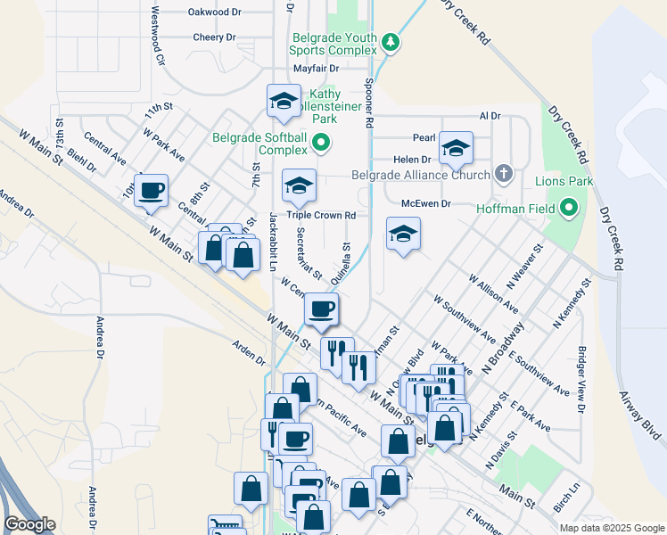 map of restaurants, bars, coffee shops, grocery stores, and more near 495 Secretariat Circle in Belgrade