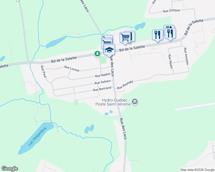map of restaurants, bars, coffee shops, grocery stores, and more near 1002 Rue Bertrand in Saint-Jérôme