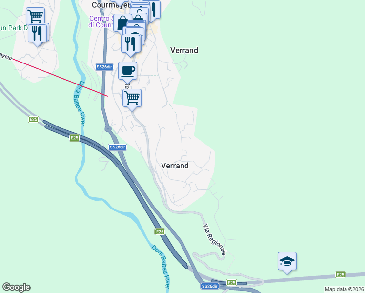 map of restaurants, bars, coffee shops, grocery stores, and more near 16 Route de Verrand in Verrand