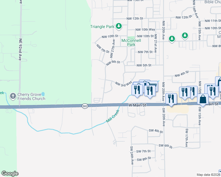 map of restaurants, bars, coffee shops, grocery stores, and more near 2811 Northwest 1st Way in Battle Ground