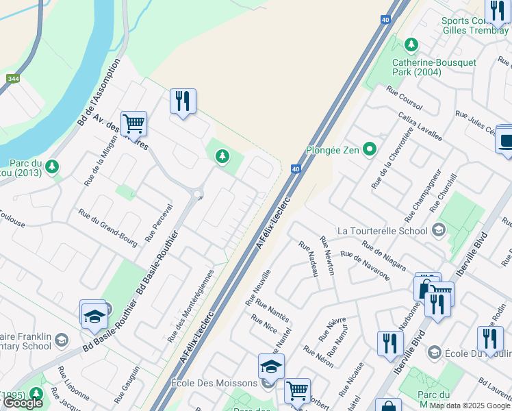 map of restaurants, bars, coffee shops, grocery stores, and more near 1432 B Rue des Outaouais in Repentigny