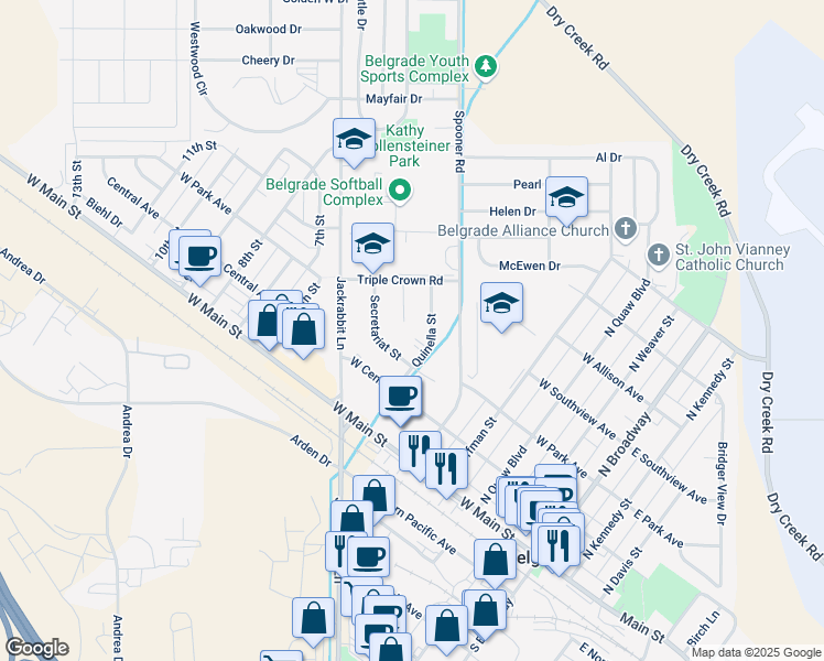 map of restaurants, bars, coffee shops, grocery stores, and more near 209 Quinella Street in Belgrade
