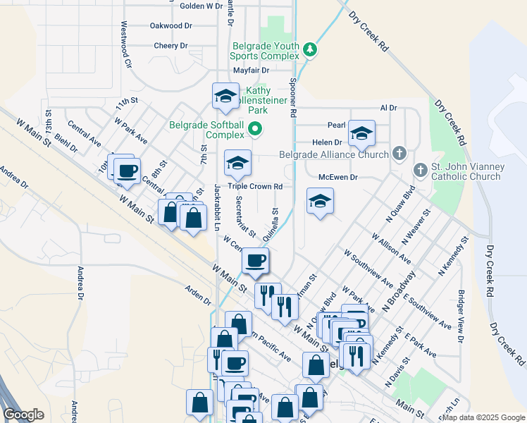 map of restaurants, bars, coffee shops, grocery stores, and more near 209 Quinella Street in Belgrade