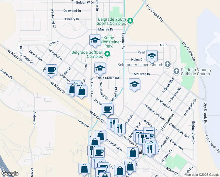 map of restaurants, bars, coffee shops, grocery stores, and more near 209 Quinella Street in Belgrade