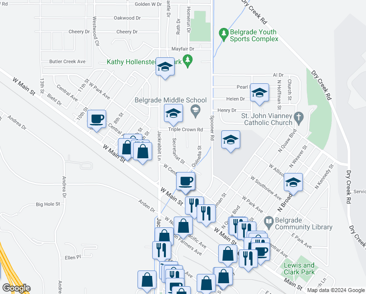 map of restaurants, bars, coffee shops, grocery stores, and more near 207 Show Place in Belgrade
