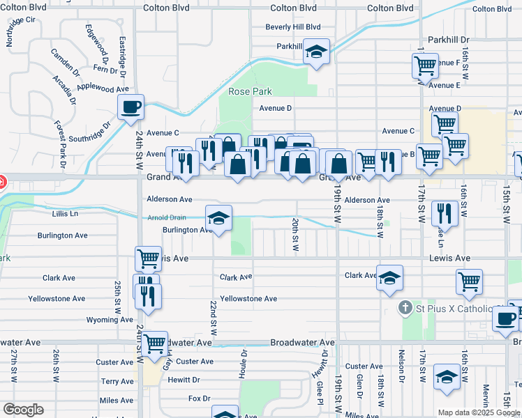 map of restaurants, bars, coffee shops, grocery stores, and more near 2001 Alderson Avenue in Billings