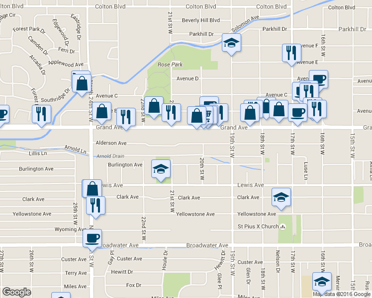 map of restaurants, bars, coffee shops, grocery stores, and more near 2001 Alderson Avenue in Billings