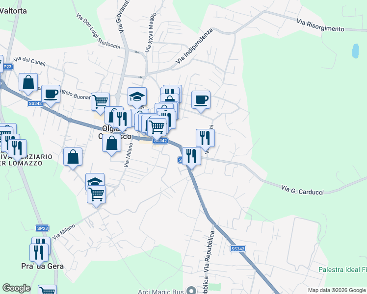 map of restaurants, bars, coffee shops, grocery stores, and more near 1 Via G. Carducci in Olgiate Comasco