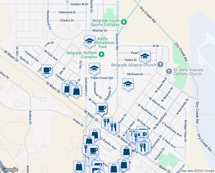 map of restaurants, bars, coffee shops, grocery stores, and more near 209 Quinella Street in Belgrade