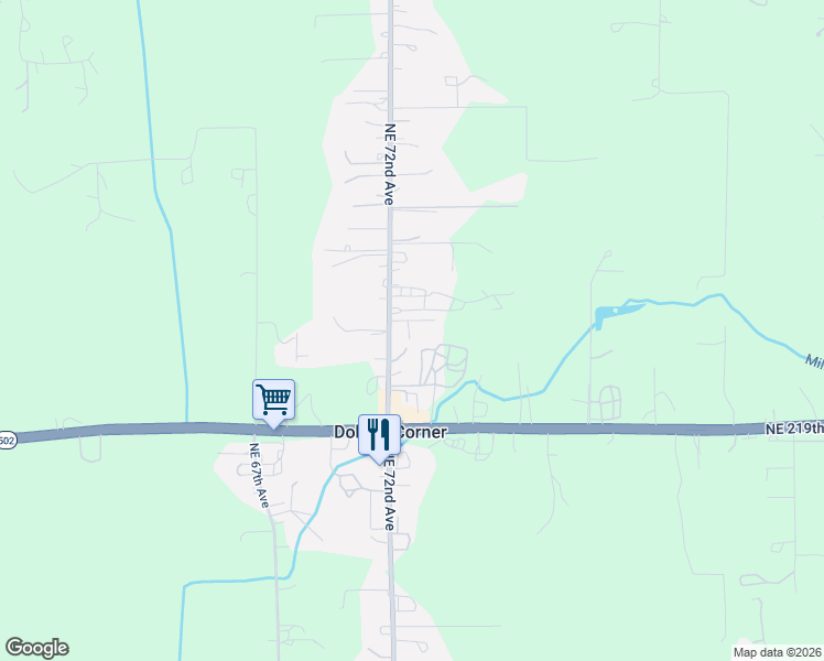 map of restaurants, bars, coffee shops, grocery stores, and more near 7217 Northeast 223rd Street in Battle Ground