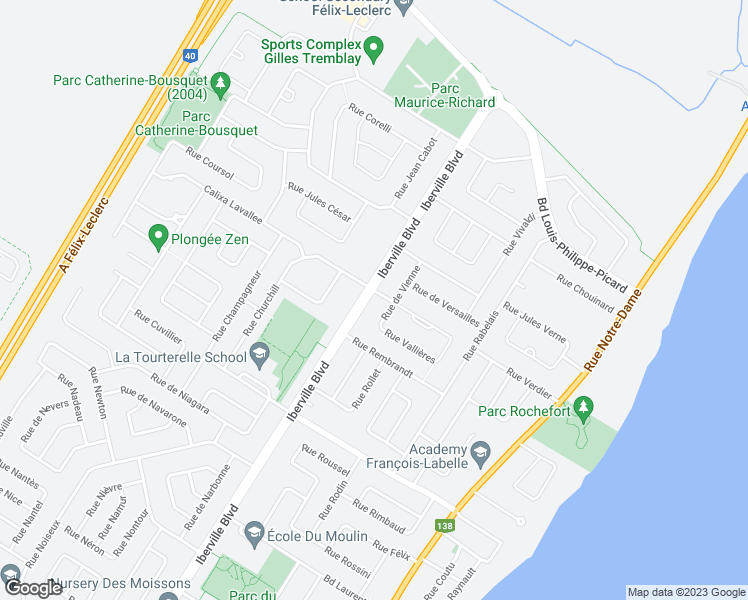 map of restaurants, bars, coffee shops, grocery stores, and more near 1280 Boulevard Iberville in Repentigny