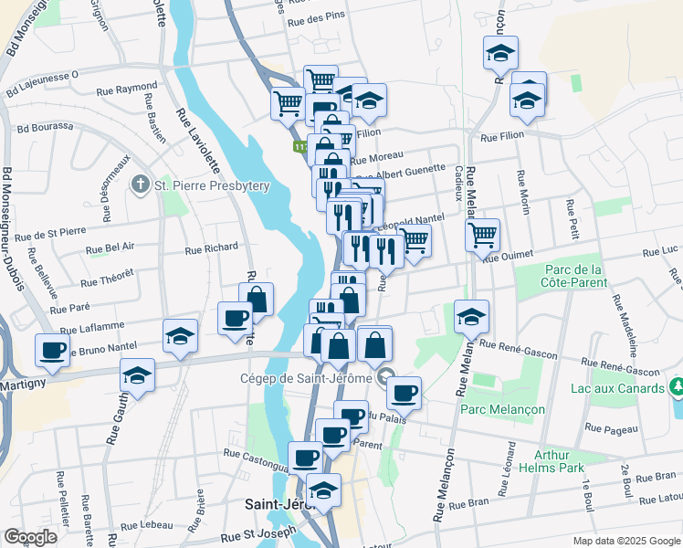 map of restaurants, bars, coffee shops, grocery stores, and more near 579 A Rue Labelle in Saint-Jérôme