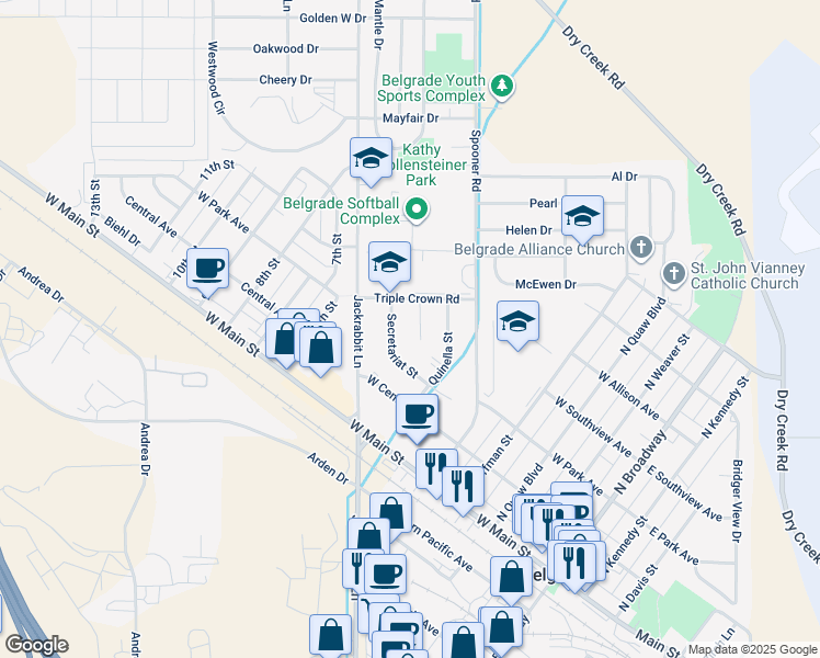 map of restaurants, bars, coffee shops, grocery stores, and more near 207 Show Place in Belgrade