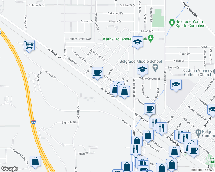 map of restaurants, bars, coffee shops, grocery stores, and more near 8 Marjorie Lane in Belgrade