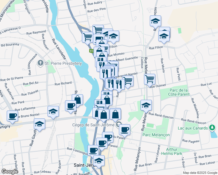 map of restaurants, bars, coffee shops, grocery stores, and more near 579 A Rue Labelle in Saint-Jérôme