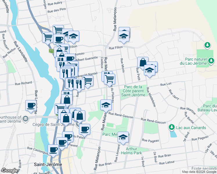 map of restaurants, bars, coffee shops, grocery stores, and more near 451 Rue Ouimet in Saint-Jérôme