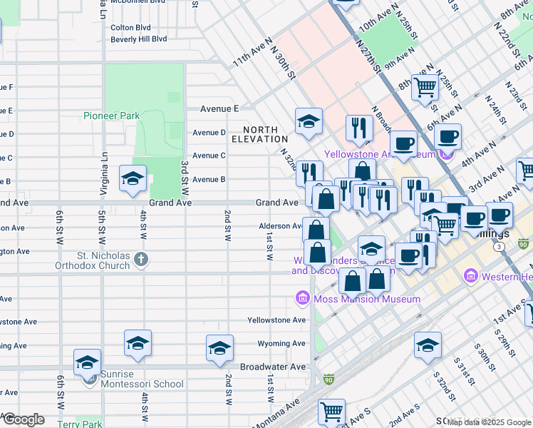 map of restaurants, bars, coffee shops, grocery stores, and more near in Billings