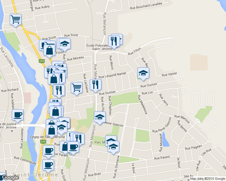 map of restaurants, bars, coffee shops, grocery stores, and more near 495 Rue Ouimet in Saint-Jérôme