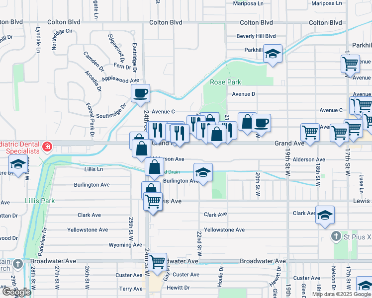 map of restaurants, bars, coffee shops, grocery stores, and more near 2223 Alderson Avenue in Billings