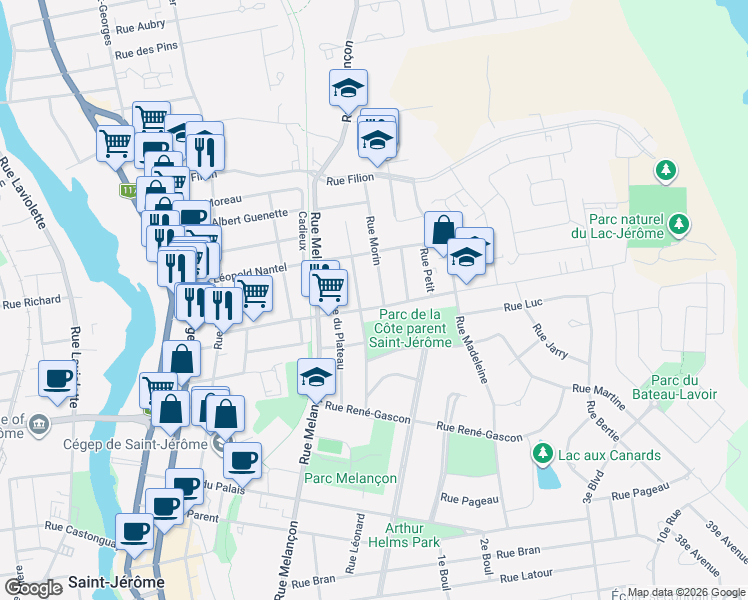 map of restaurants, bars, coffee shops, grocery stores, and more near 495 Rue Ouimet in Saint-Jérôme